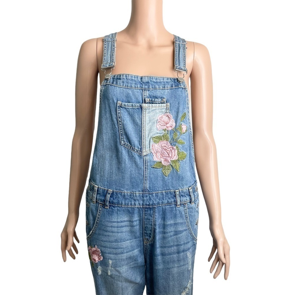 American Rag Floral Embroidered Distressed Jean Overalls - Picture 9 of 16